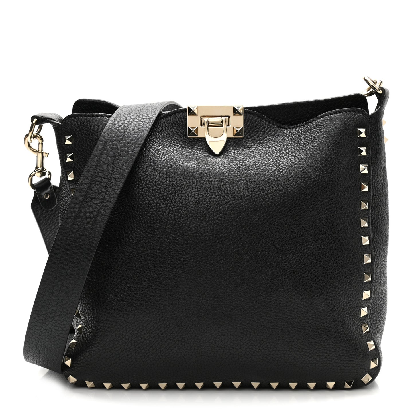 Pebbled Calfskin Small Rockstud Flip-Lock Messenger Bag Black