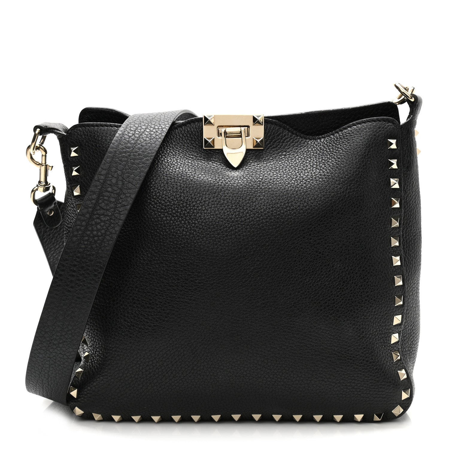 Valentino Garavani Pebbled Calfskin Small Rockstud Flip-Lock Messenger Bag Black 1 of 12