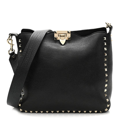 Valentino Garavani Pebbled Calfskin Small Rockstud Flip-Lock Messenger Bag Black 1 of 12