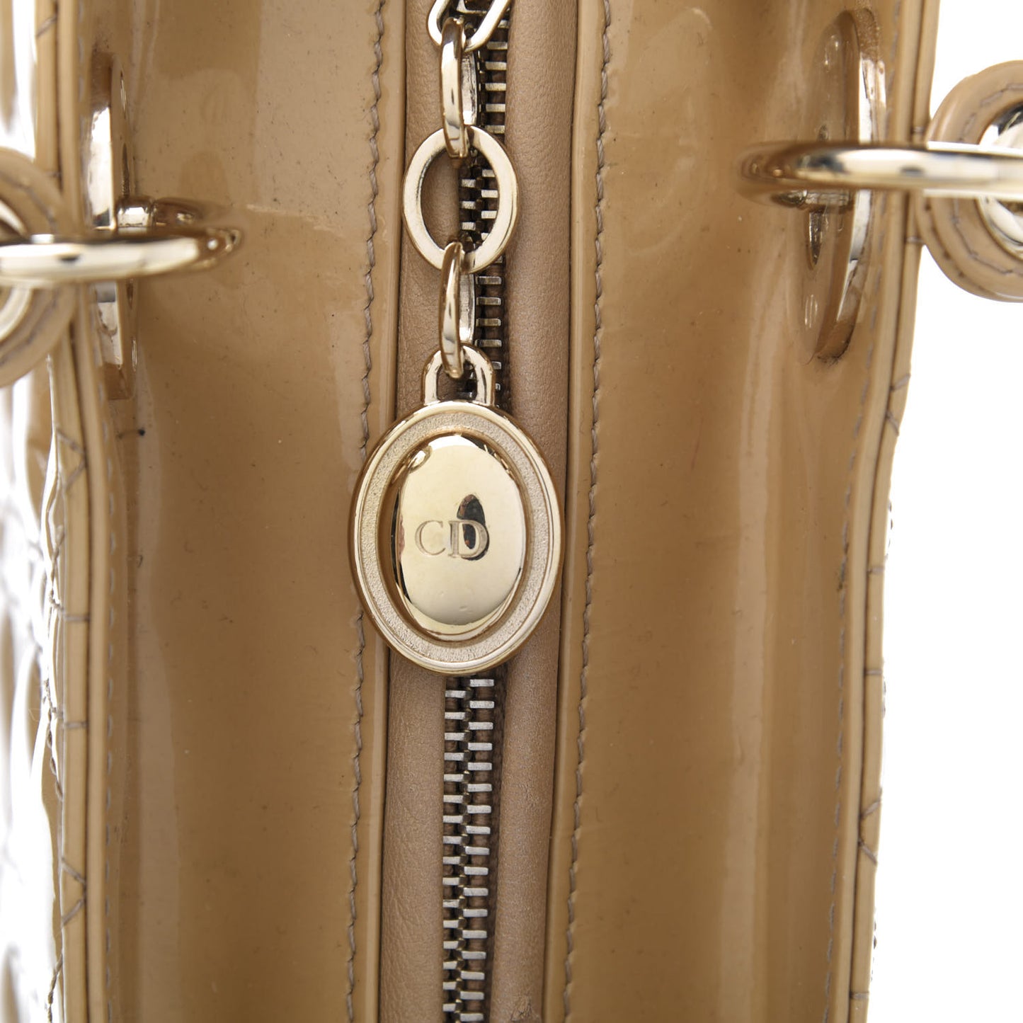 Patent Cannage Medium Lady Dior Beige