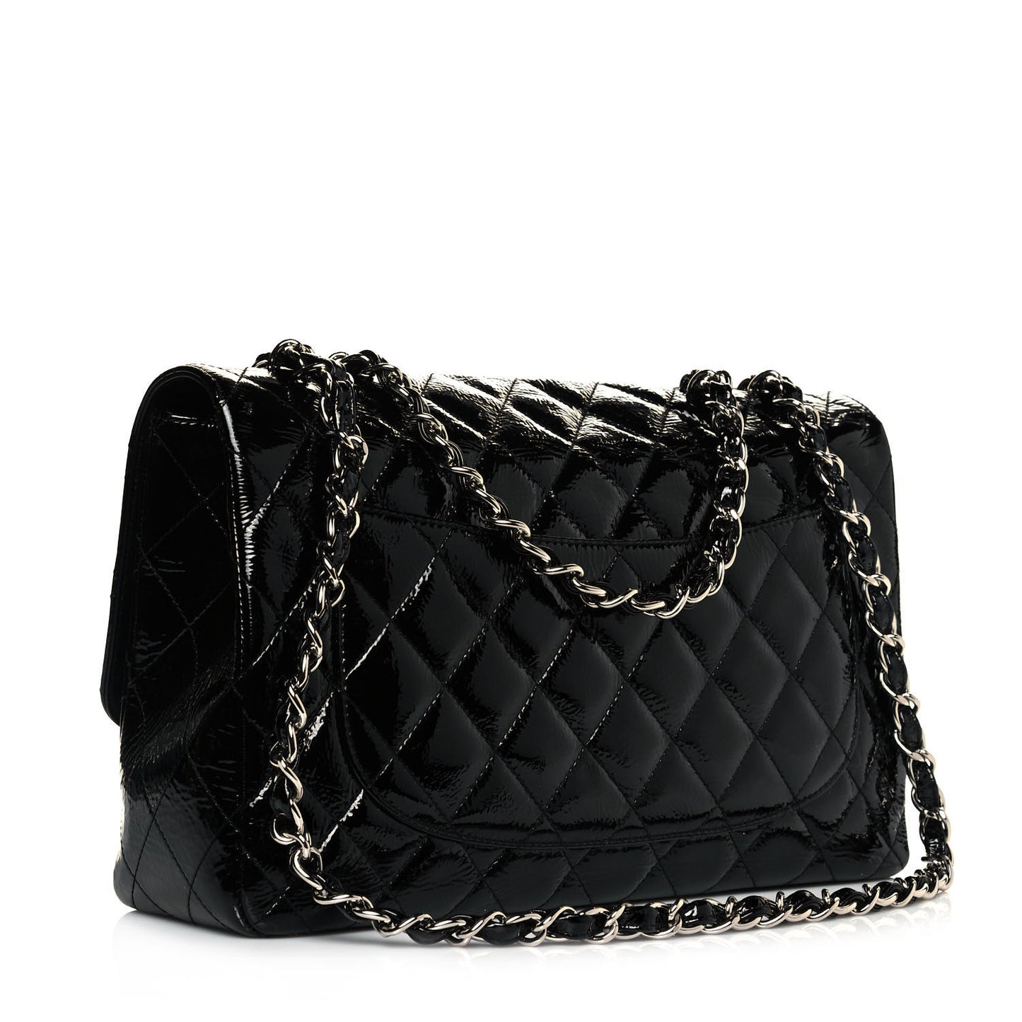 Distressed Patent Quilted Jumbo Single Flap Black