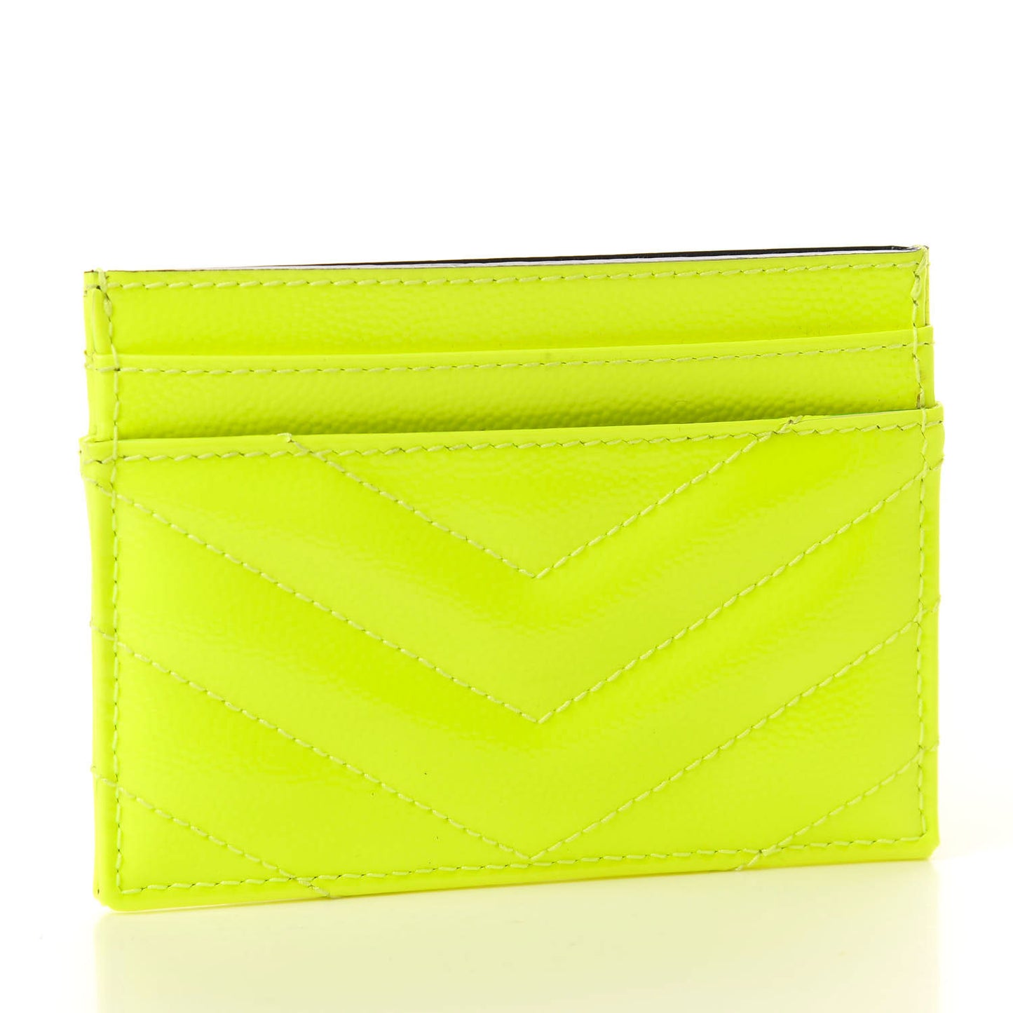 Patent Grain De Poudre Matelasse Chevron Monogram Credit Card Case Neon Yellow