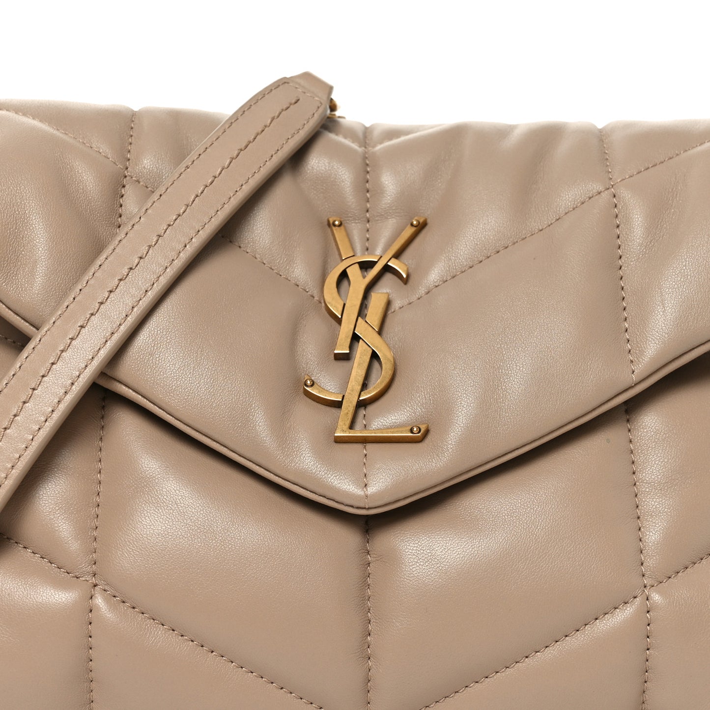 Lambskin Quilted Small Loulou Puffer Monogram Chain Satchel Dark Beige