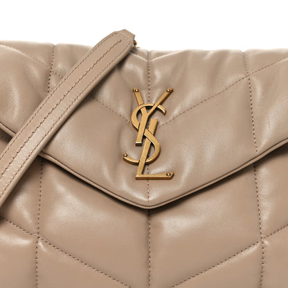 Saint Laurent Lambskin Quilted Small Loulou Puffer Monogram Chain Satchel Dark Beige 8 of 10