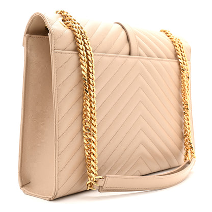Saint Laurent Grain De Poudre Matelasse Chevron Large Monogram Satchel Dark Beige 3 of 10