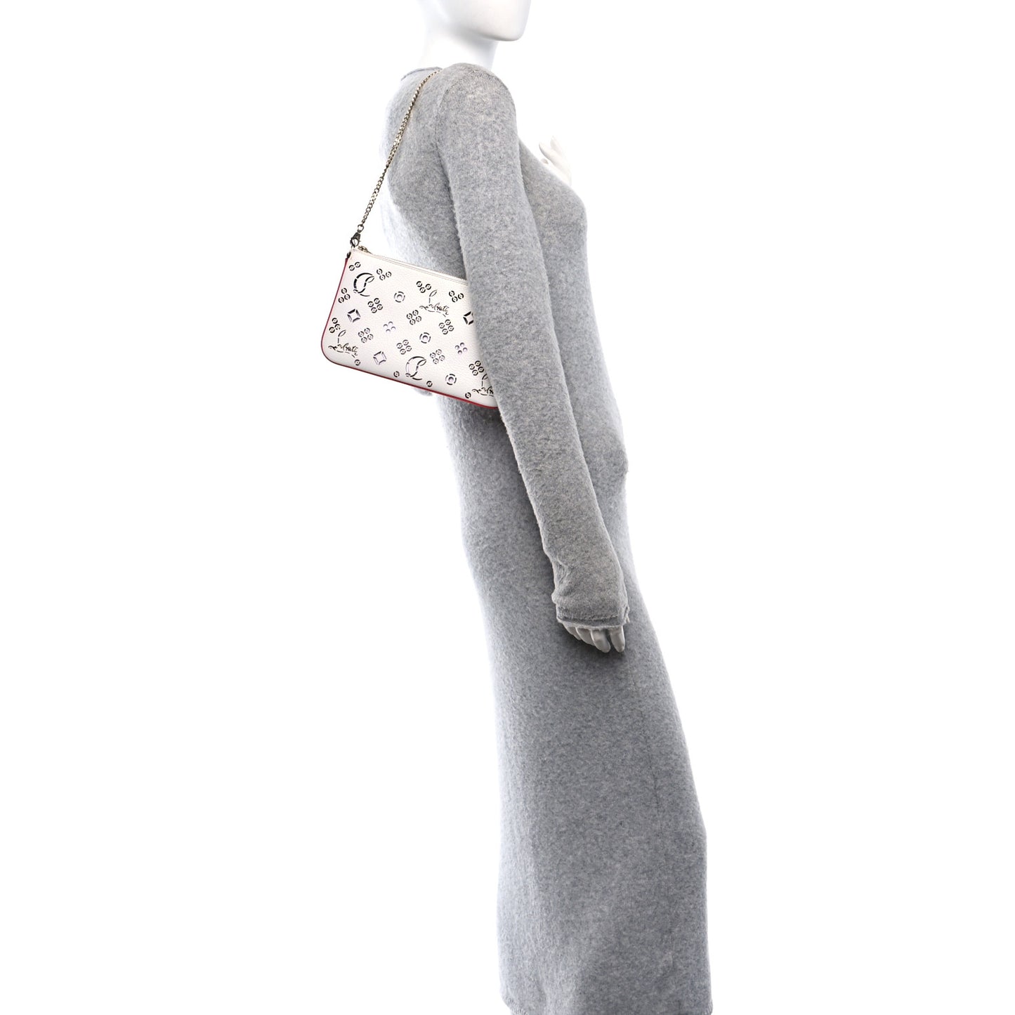 Calfskin Empire Loubinthesky Loubila Chain Clutch Bianco Loubi