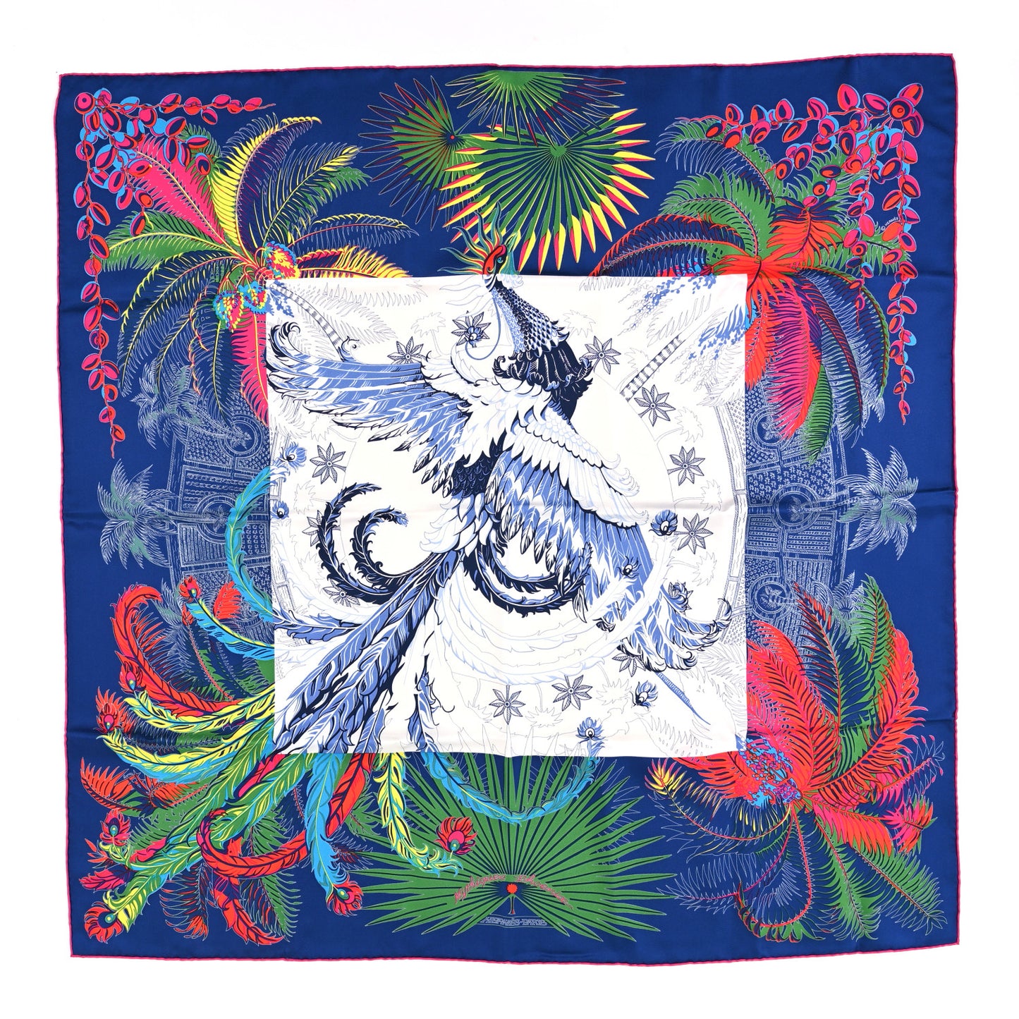 Silk Mythiques Phoenix Coloriage Scarf 90 Bleu Royal Rose White