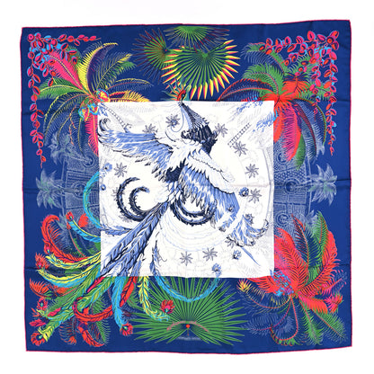 Hermes Silk Mythiques Phoenix Coloriage Scarf 90 Bleu Royal Rose White 1 of 4