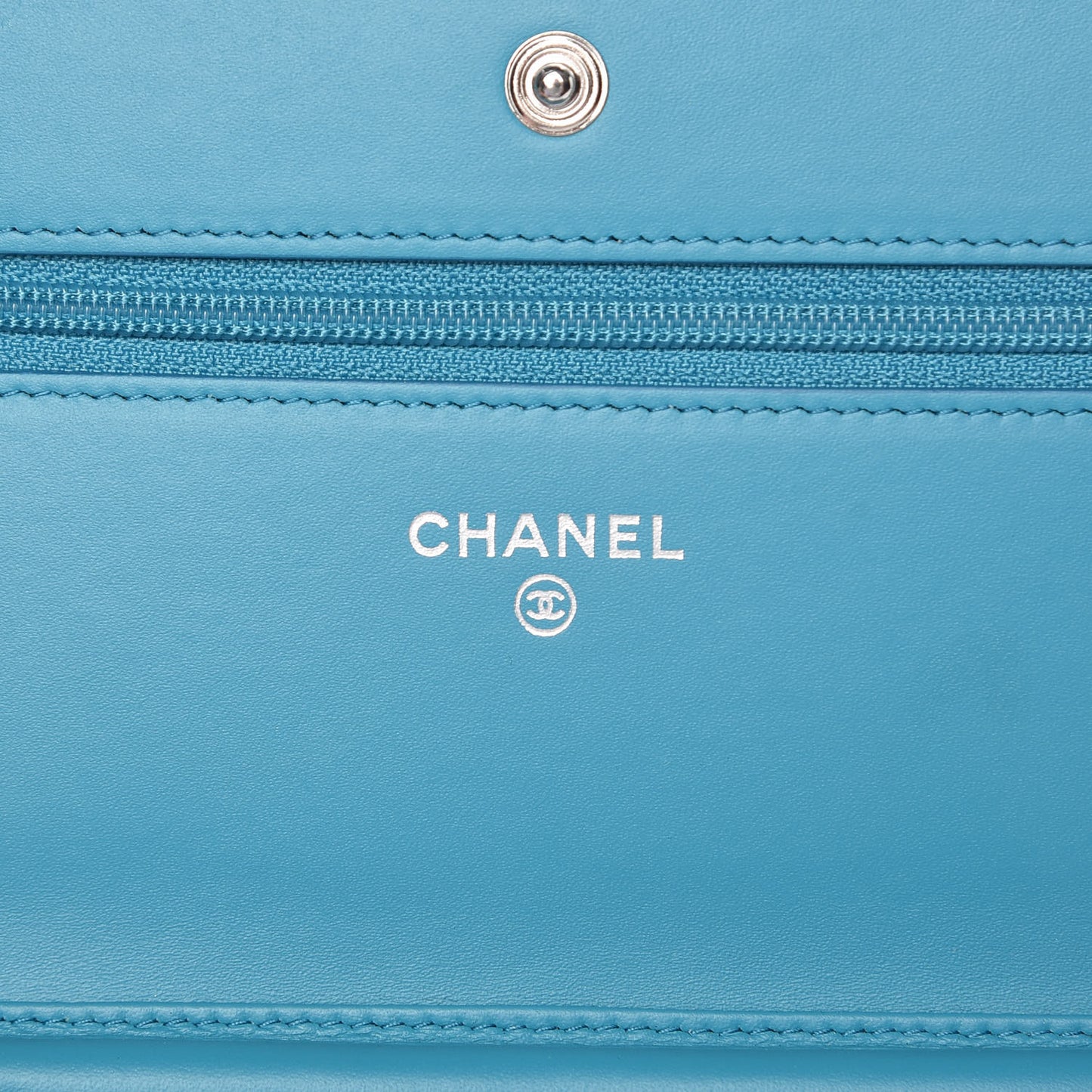 Patent Quilted Wallet On Chain WOC Turquoise Blue