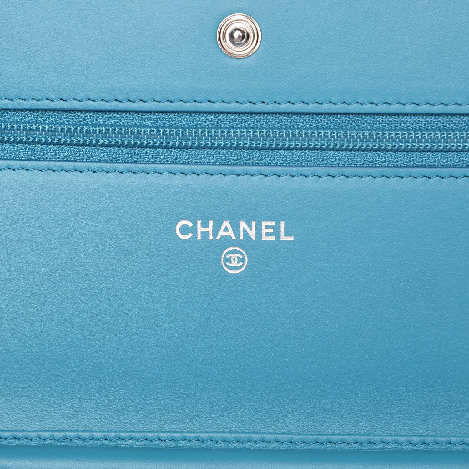 Chanel Patent Quilted Wallet On Chain WOC Turquoise Blue 8 of 11