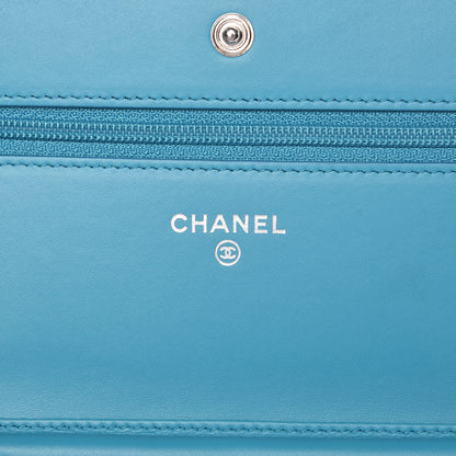 Chanel Patent Quilted Wallet On Chain WOC Turquoise Blue 8 of 11