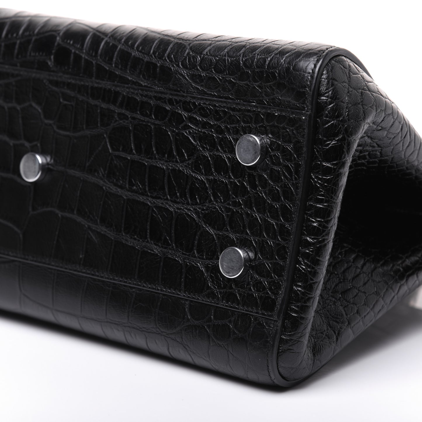 Calfskin Crocodile Embossed Small Cabas Rive Gauche Black