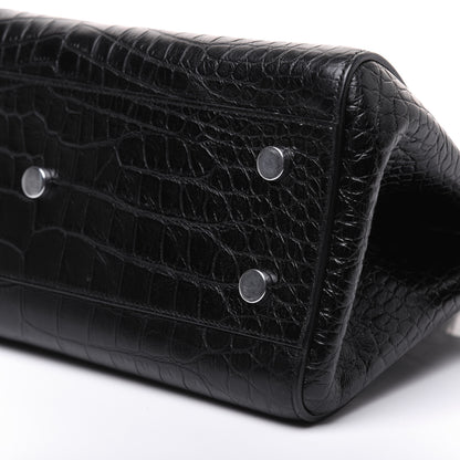 Saint Laurent Calfskin Crocodile Embossed Small Cabas Rive Gauche Black 7 of 27