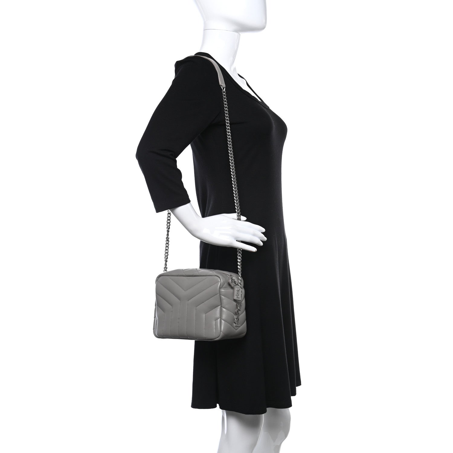 Saint Laurent Calfskin Y Quilted Monogram Small Loulou Bowling Bag Ivory 2 of 12