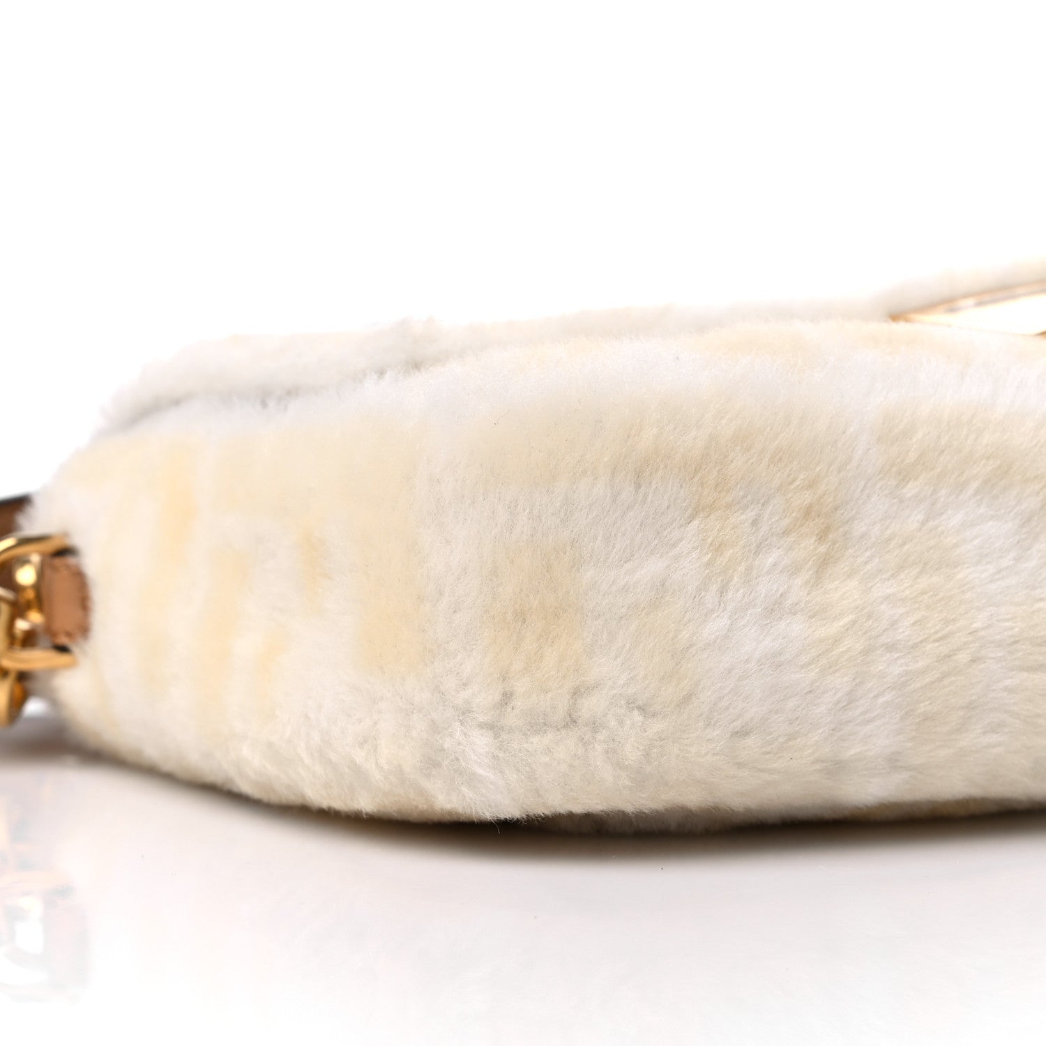 Fendi Shearling Vitello Dolce Macro FF 1974 Baguette White Ice Cuoio Miele Scuro 7 of 8
