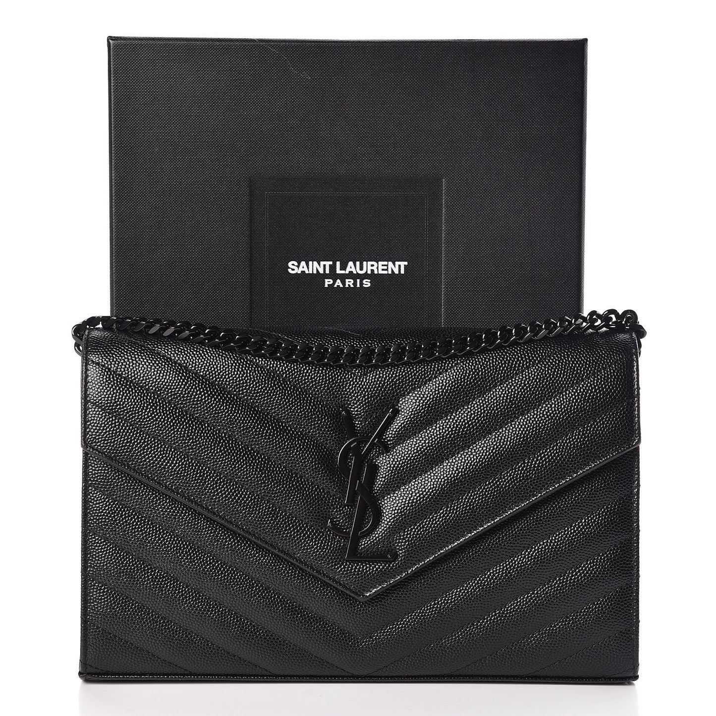 Grain De Poudre Matelasse Chevron Monogram Chain Wallet Black
