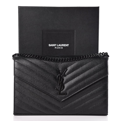 Saint Laurent Grain De Poudre Matelasse Chevron Monogram Chain Wallet Black 13 of 13