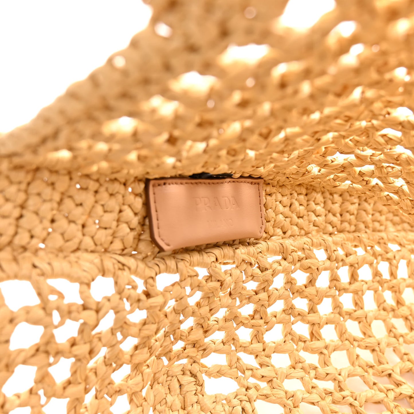 Yarn Raffia Effect Crochet Logo Embroidered Tote Bag Naturale