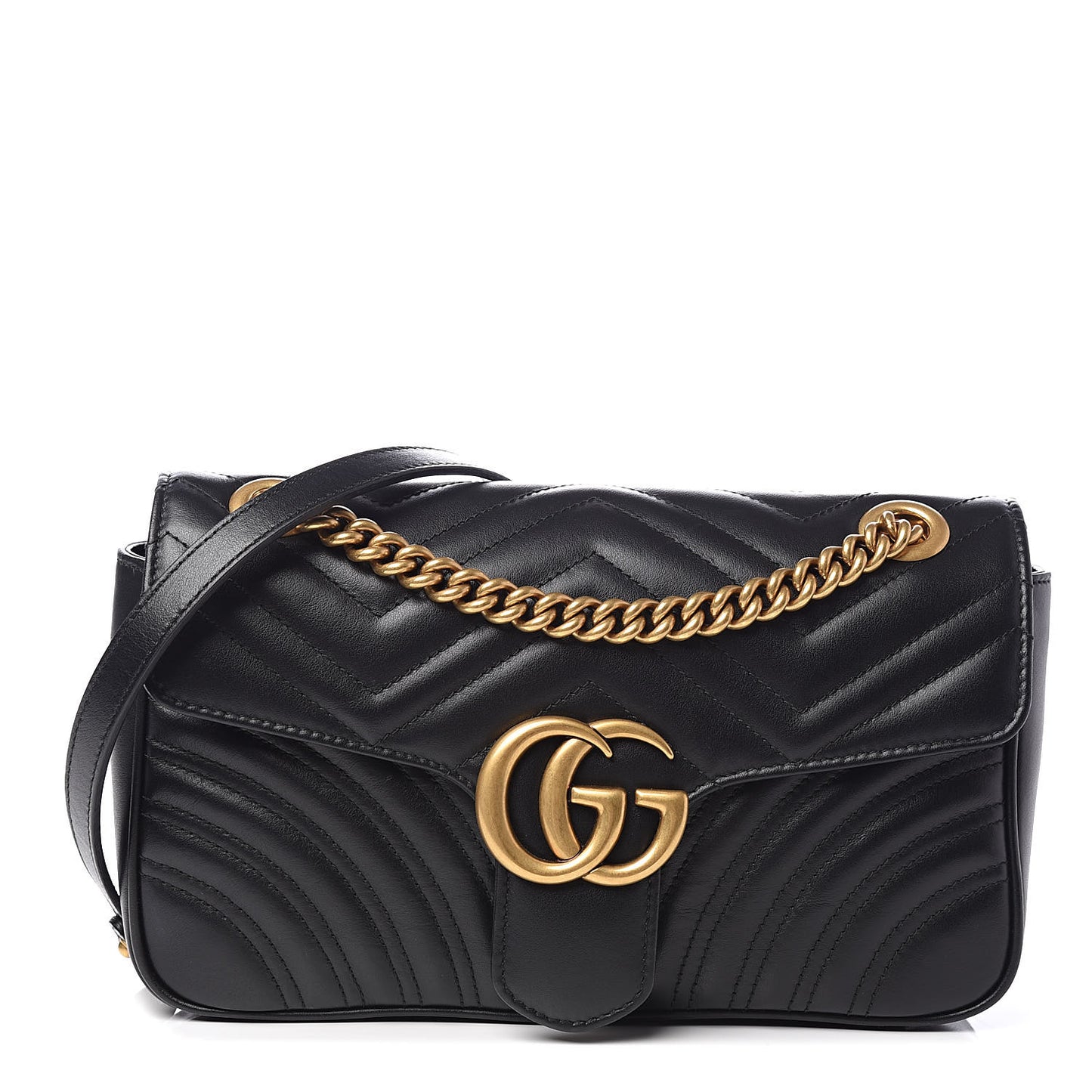 Calfskin Matelasse Small GG Marmont Shoulder Bag Black