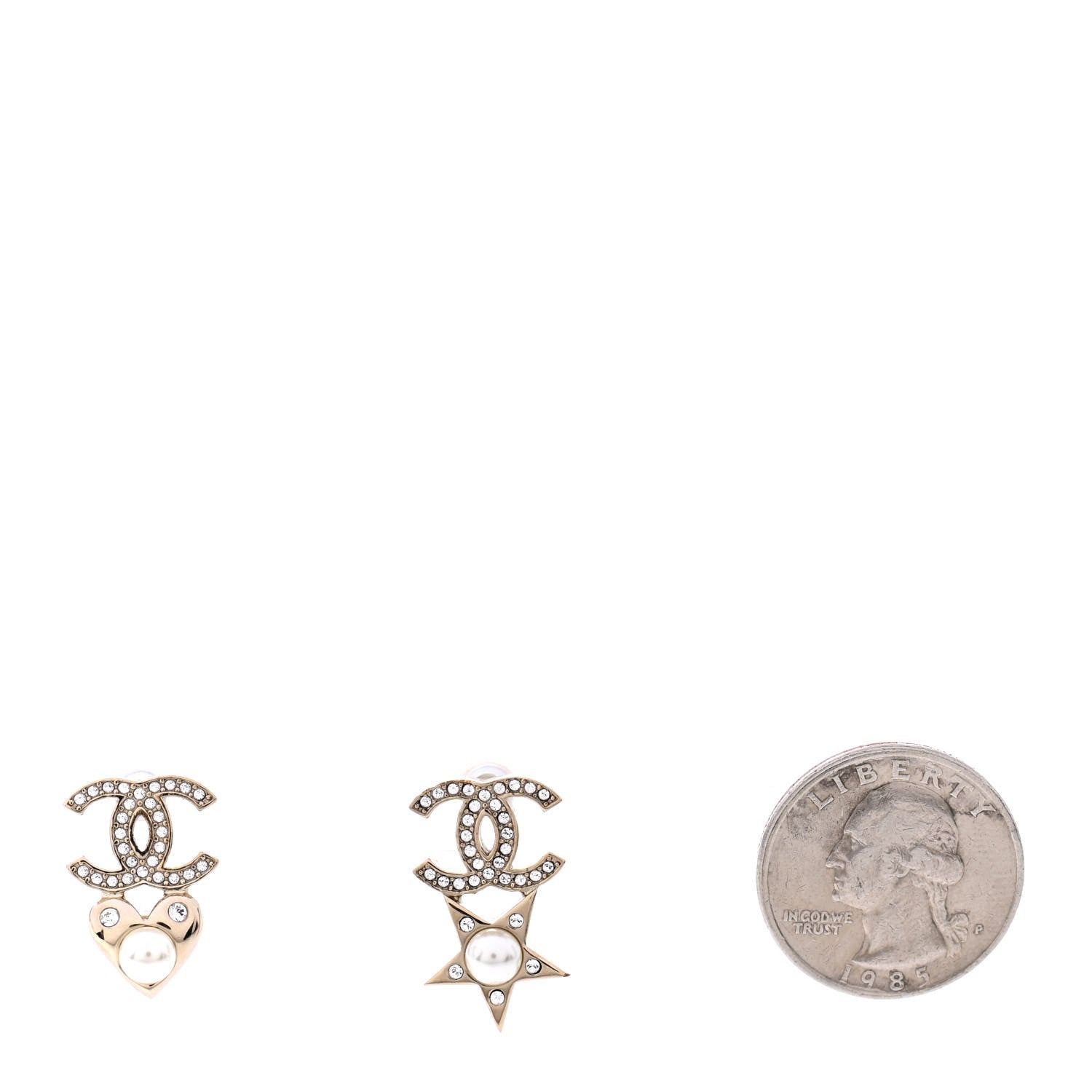 Chanel Crystal Pearl Charming Winter CC Star Heart Earrings Gold 2 of 4