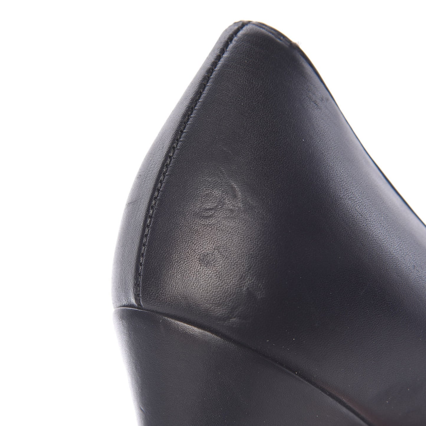 Lambskin CC Cap Toe Platform Chain Pumps 38.5 Black