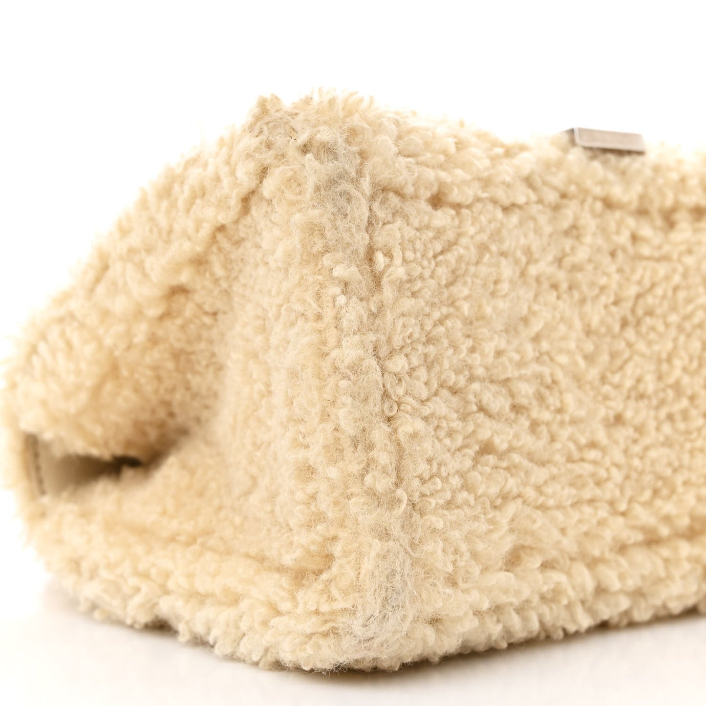 Curly Faux Shearling Small Hourglass Top Handle Bag Beige