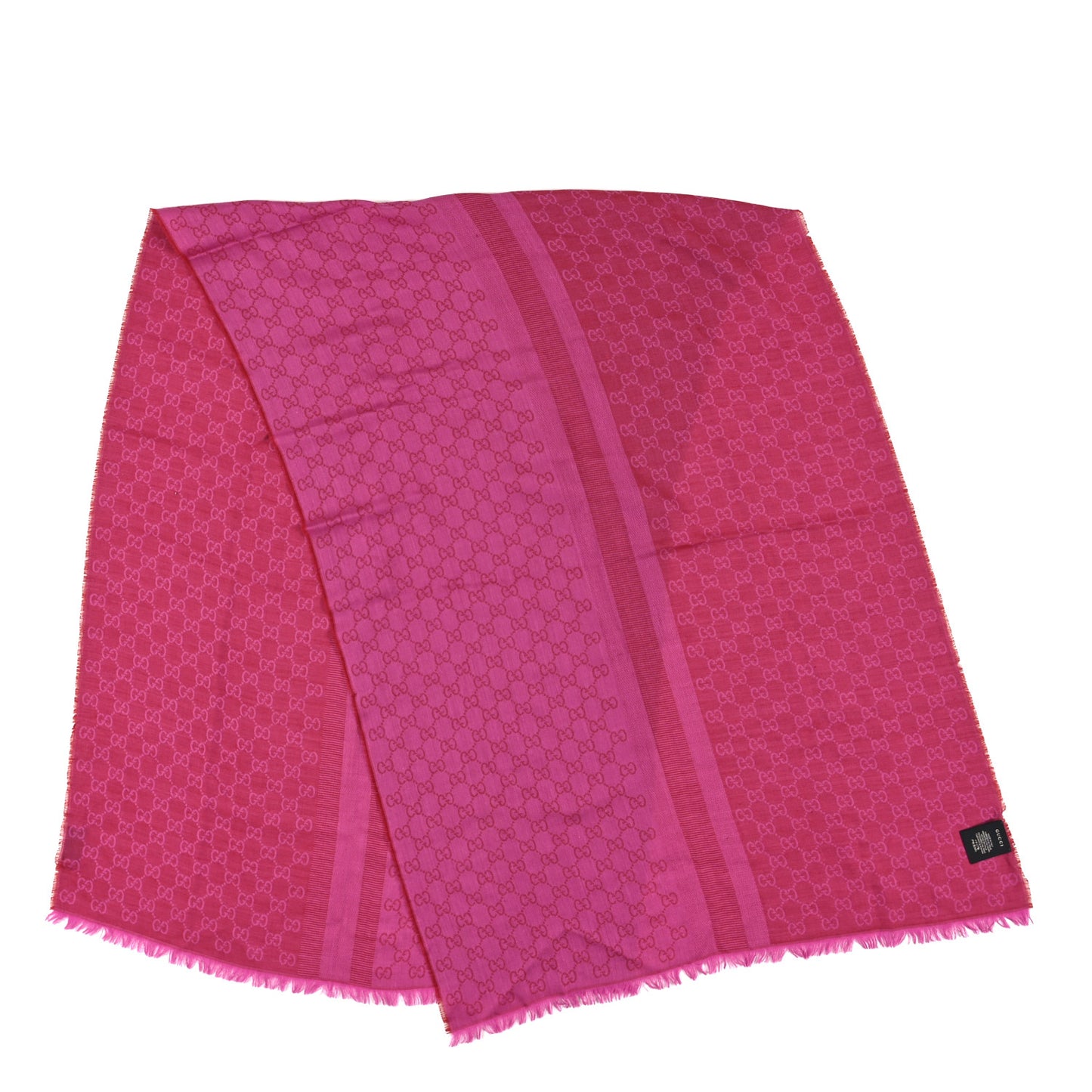Wool Jacquard GG Monogram Reversible New Sten Fringe Scarf Red Pink