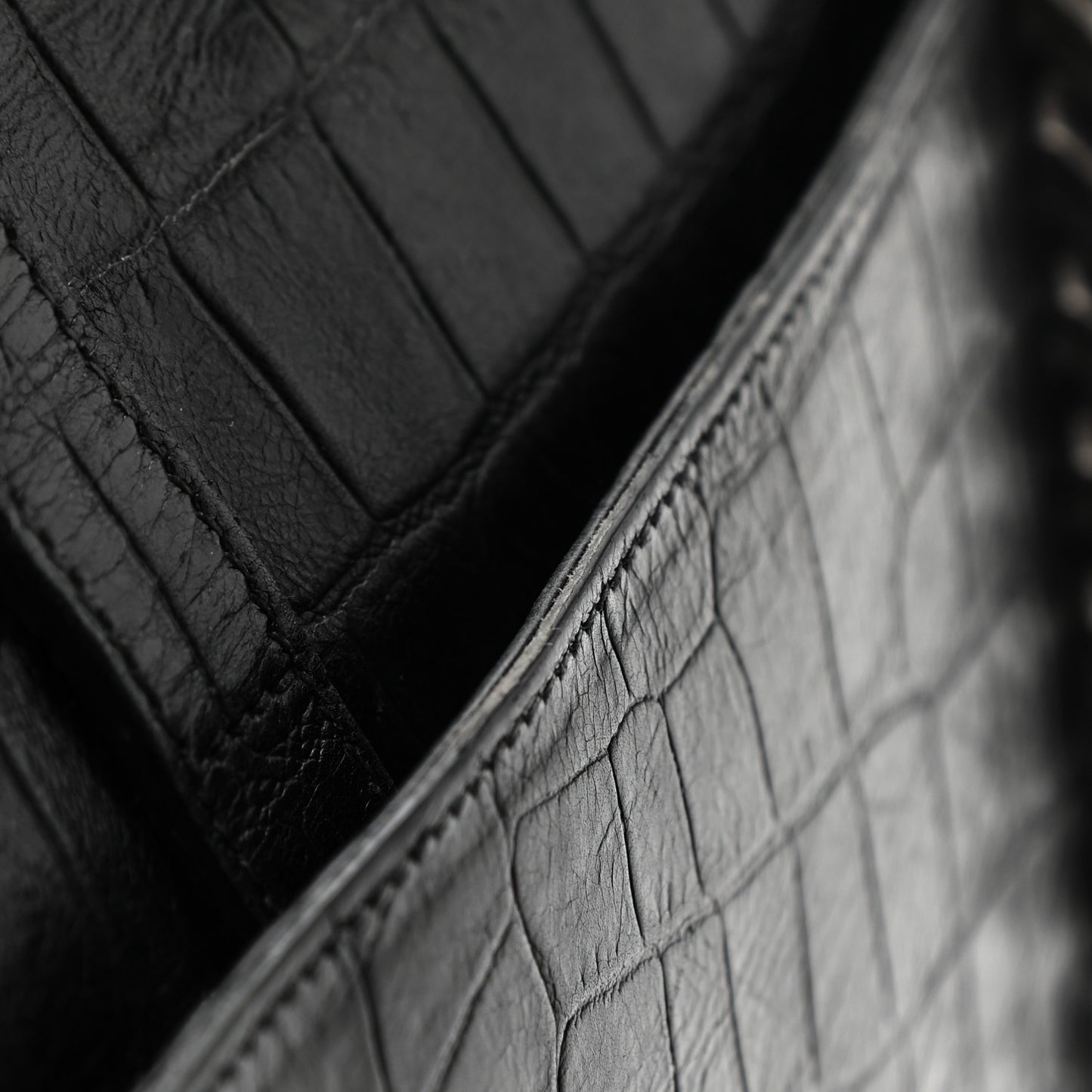 Calfskin Crocodile Embossed Large College Monogram Satchel Black