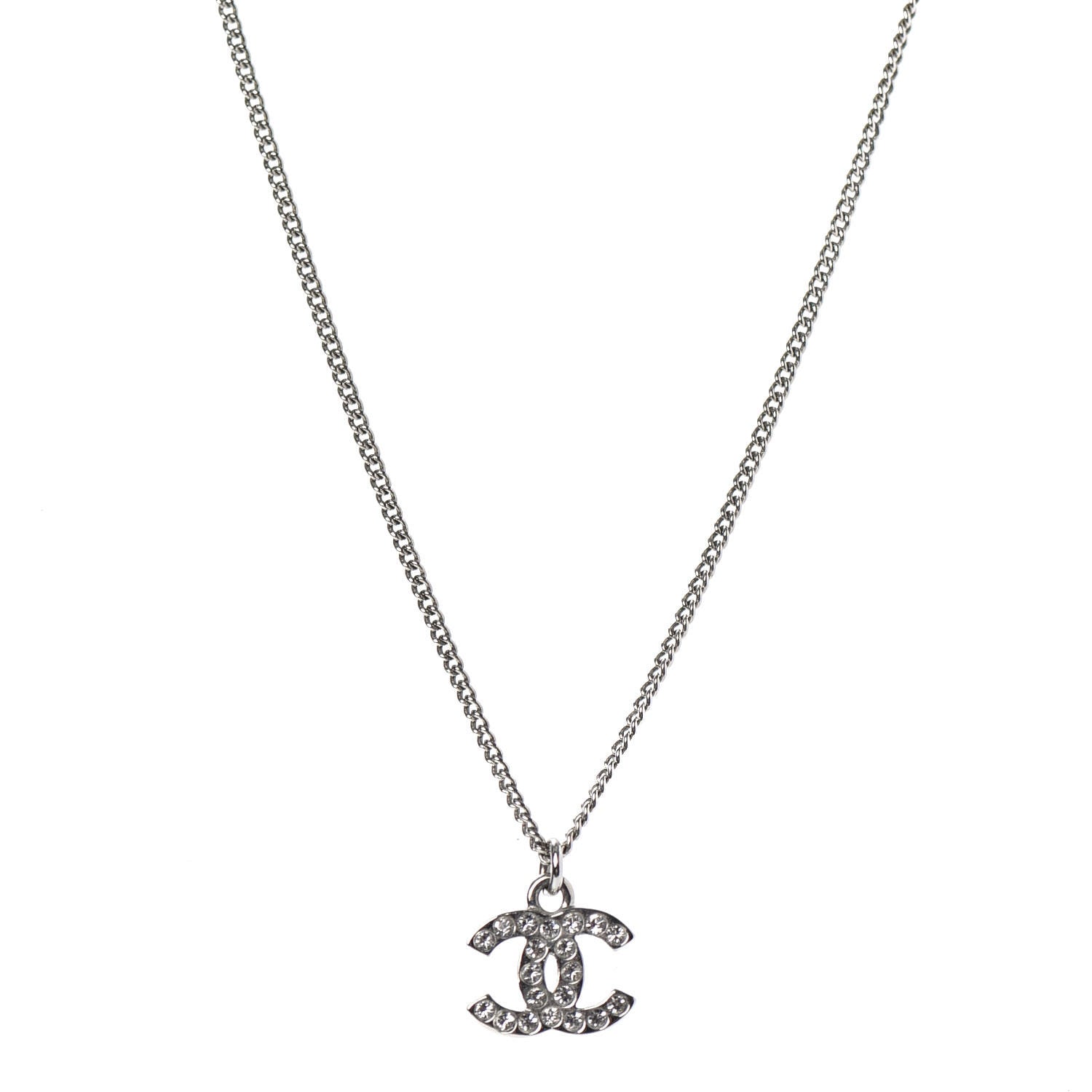 Chanel Crystal Timeless CC Necklace Silver 1 of 5
