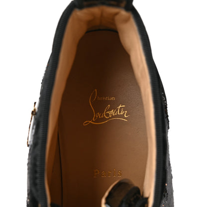 Christian Louboutin Sequin Patent Mens Louis Spikes Orlato Flat Sneakers 45 Black Gold Bronzo 7 of 7