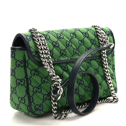 Gucci Monogram Multicolor Matelasse Diagonal Small GG Marmont Shoulder Bag Green Blue 3 of 9