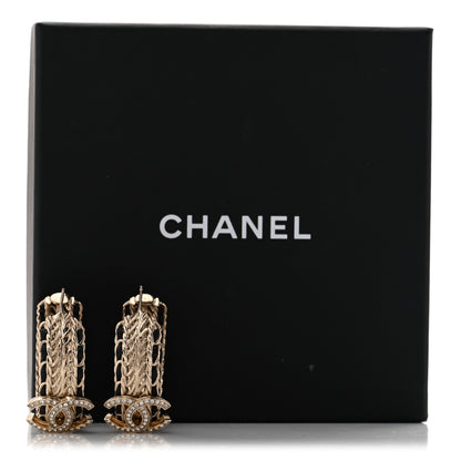 Chanel Crystal Lambskin CC Double Chain Hoop Earrings Gold Black 5 of 5