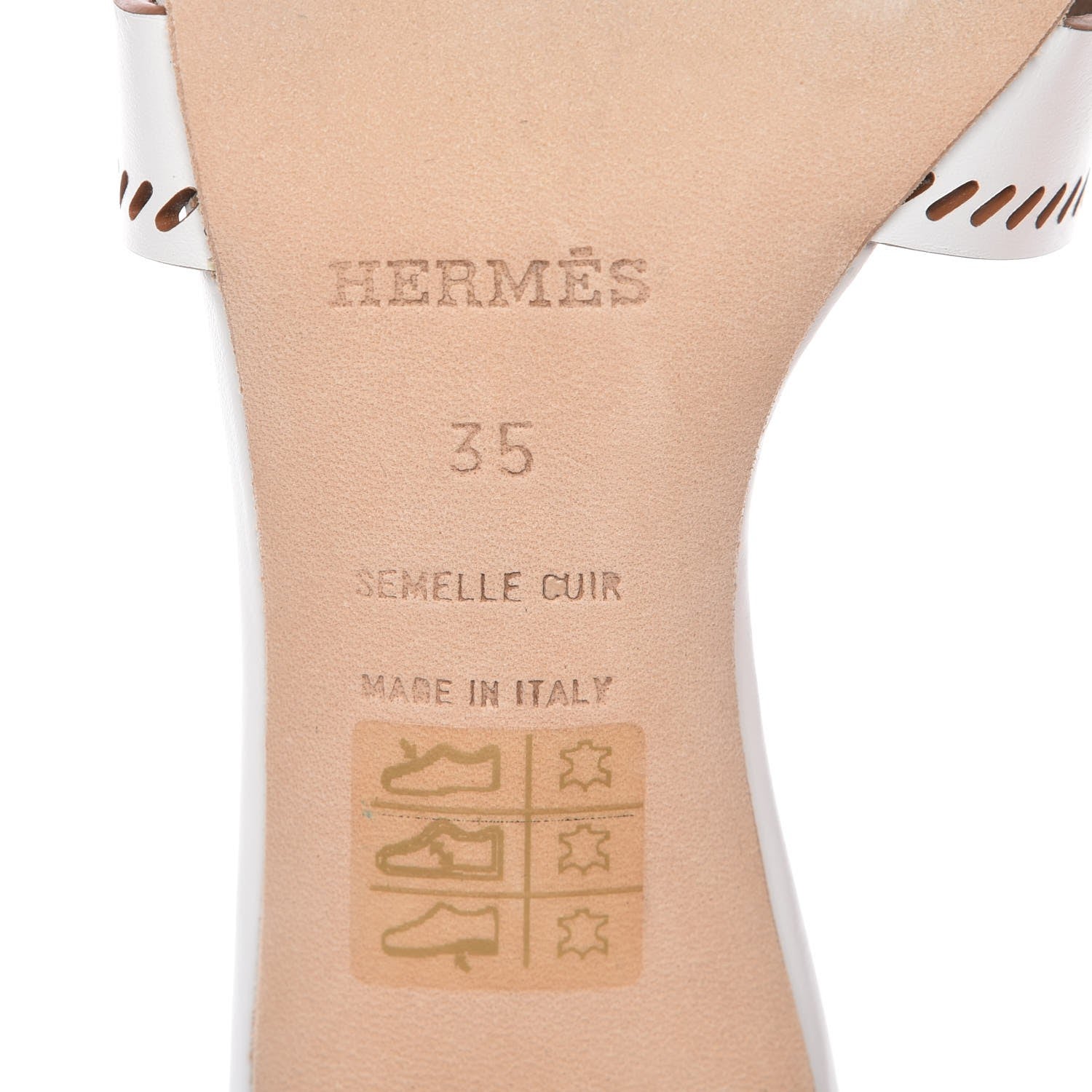 Hermes Calfskin Perforated Oasis Sandals 35 White 6 of 8