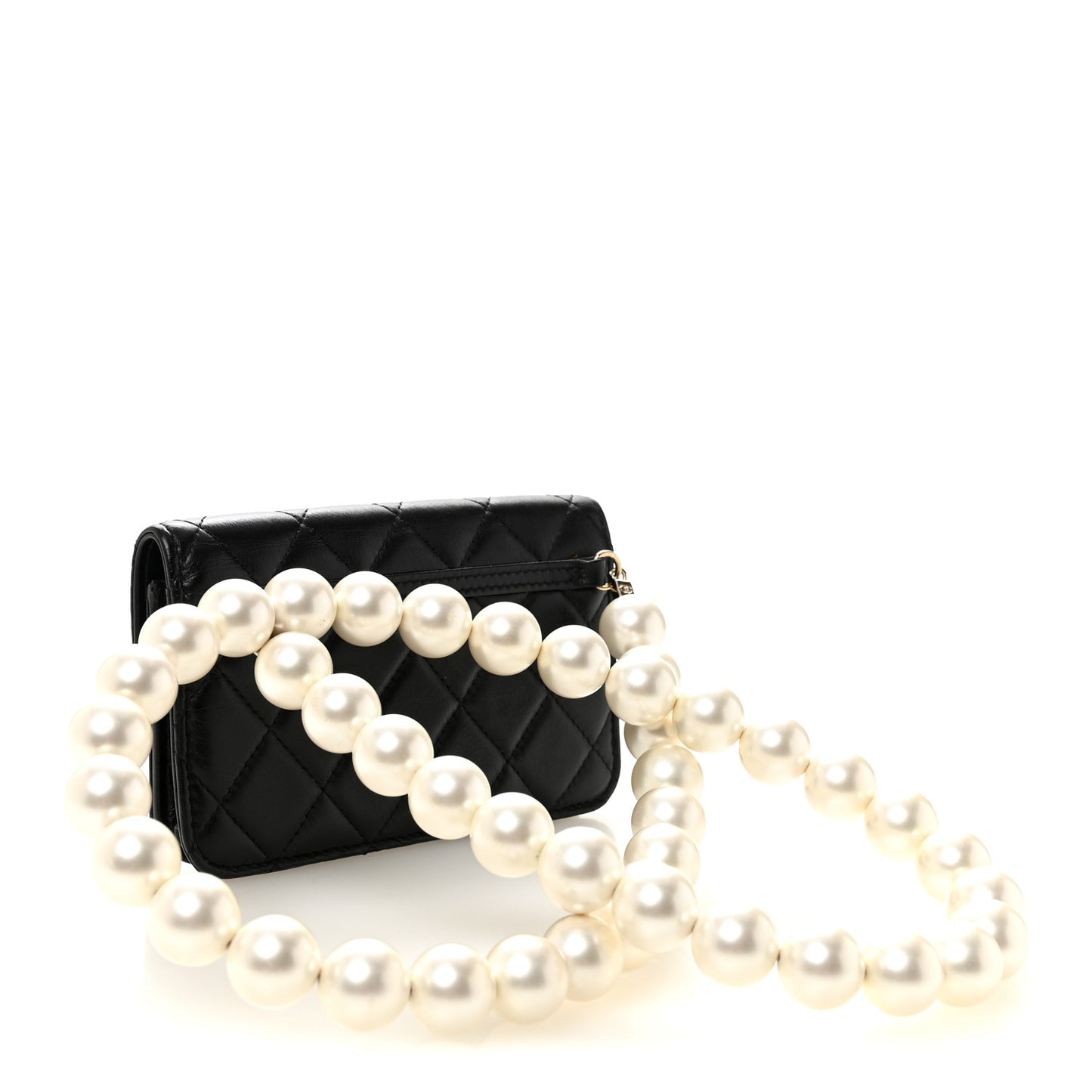 Calfskin Quilted Maxi Pearls Clutch With Chain Black