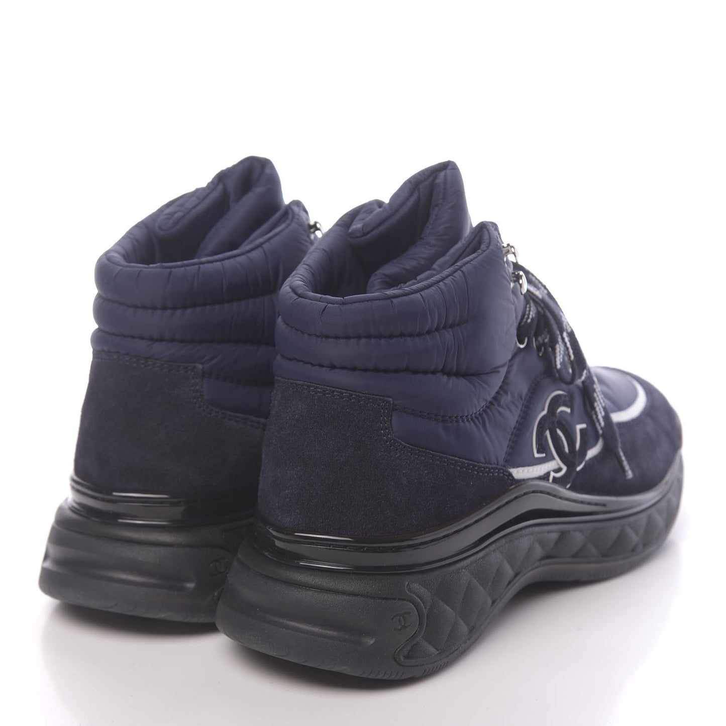 Fabric Calfskin Suede Womens CC Sneakers 37 Navy