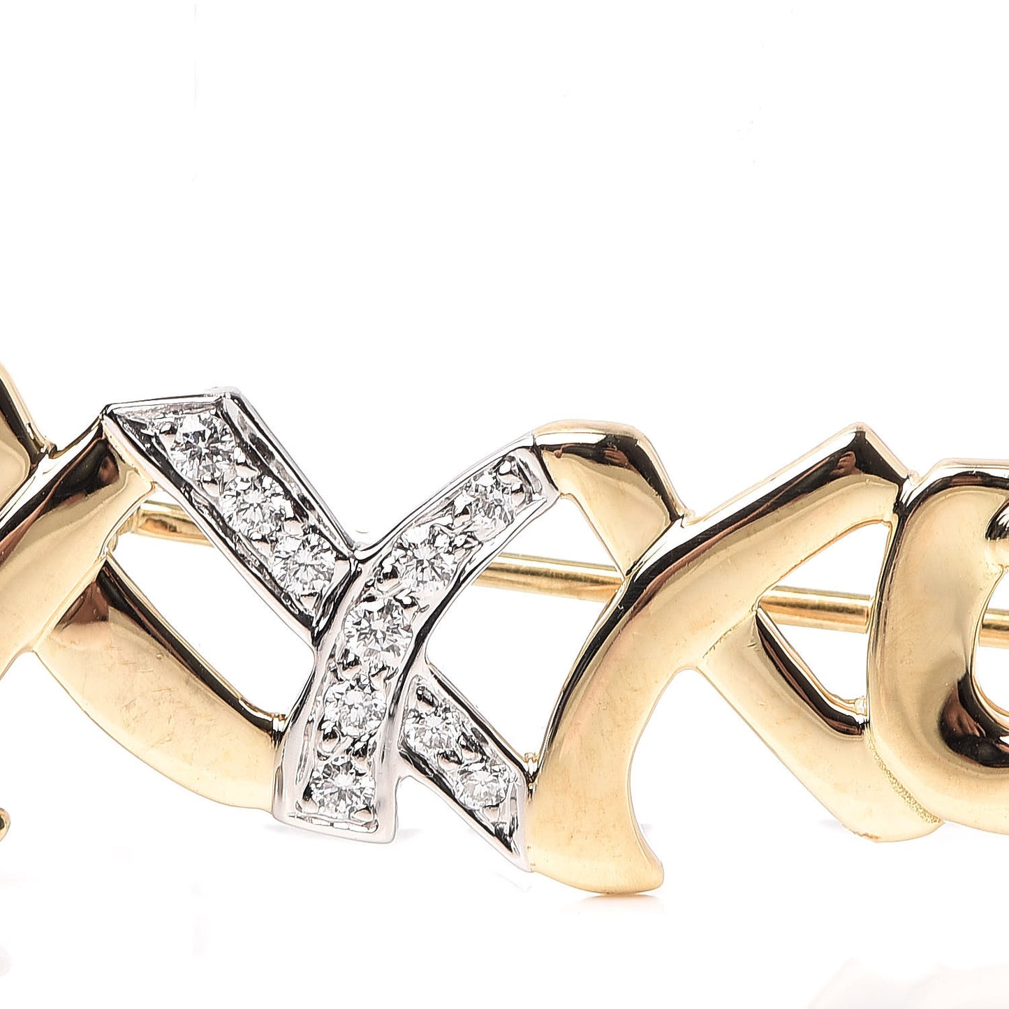 18K Yellow Gold Platinum Diamond XO Brooch Pin