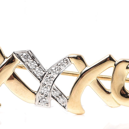 Tiffany 18K Yellow Gold Platinum Diamond XO Brooch Pin 4 of 6