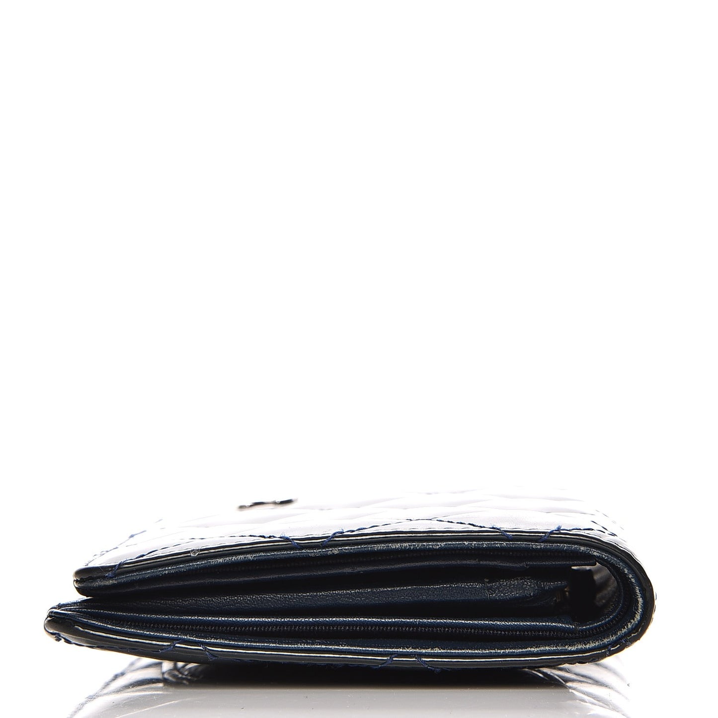 Patent Quilted Yen Wallet Dark Blue