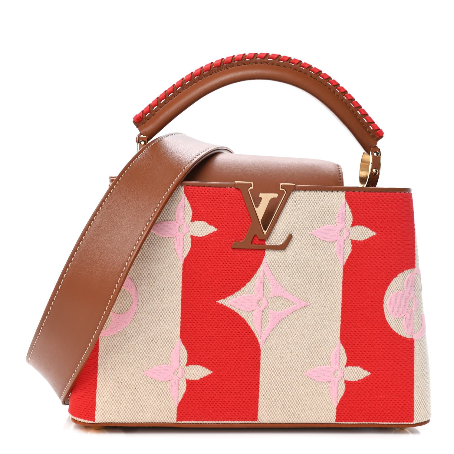 Louis Vuitton Canvas Calfskin Embroidered Braided Monogram Capucines BB Red 1 of 4