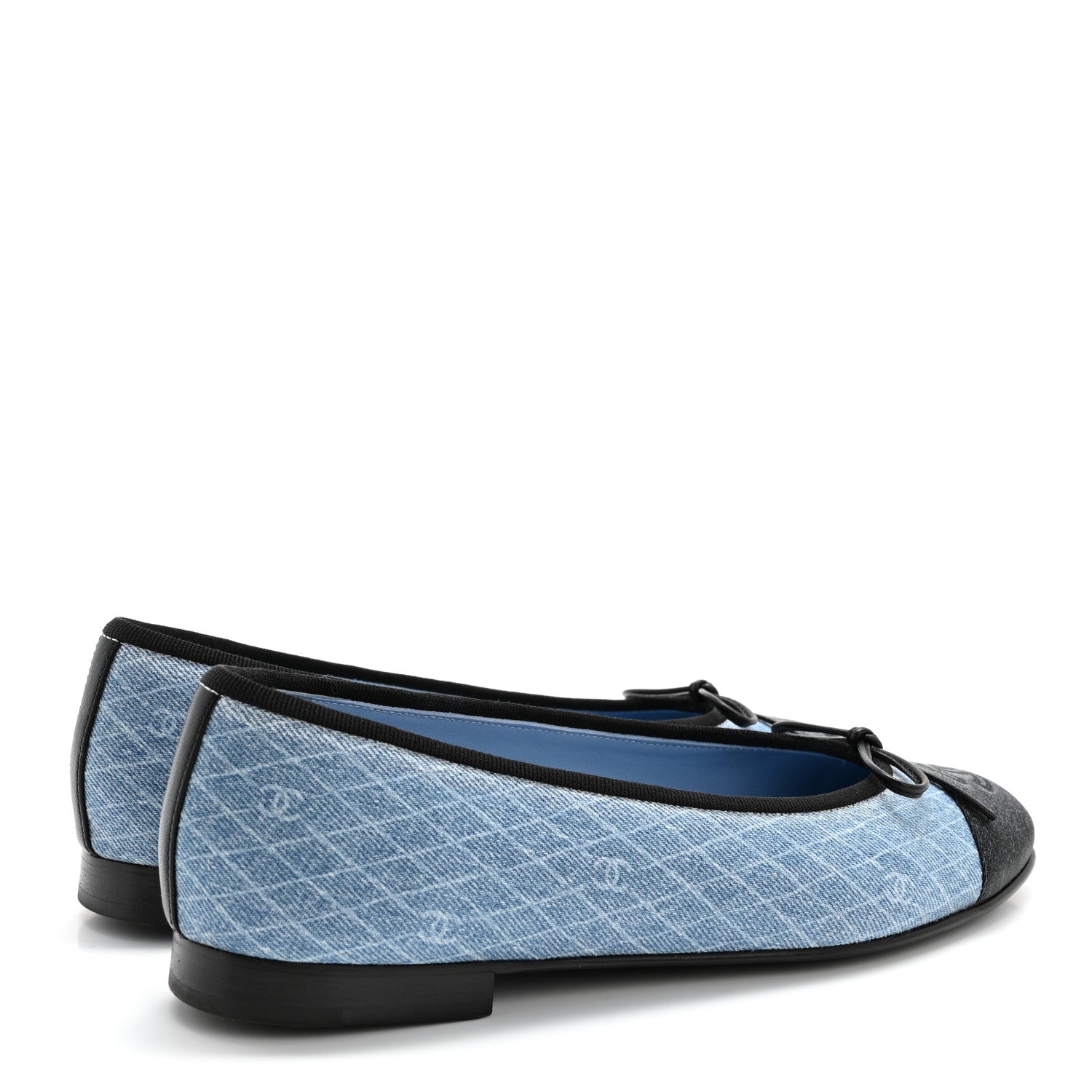 Chanel Denim Printed Quilt CC Cap Toe Ballerina Flats 37.5 Light Blue Dark Grey 4 of 11