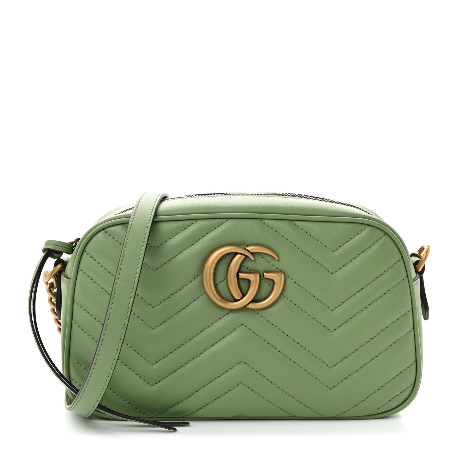 Calfskin Matelasse Small GG Marmont Chain Shoulder Bag Salamander Green