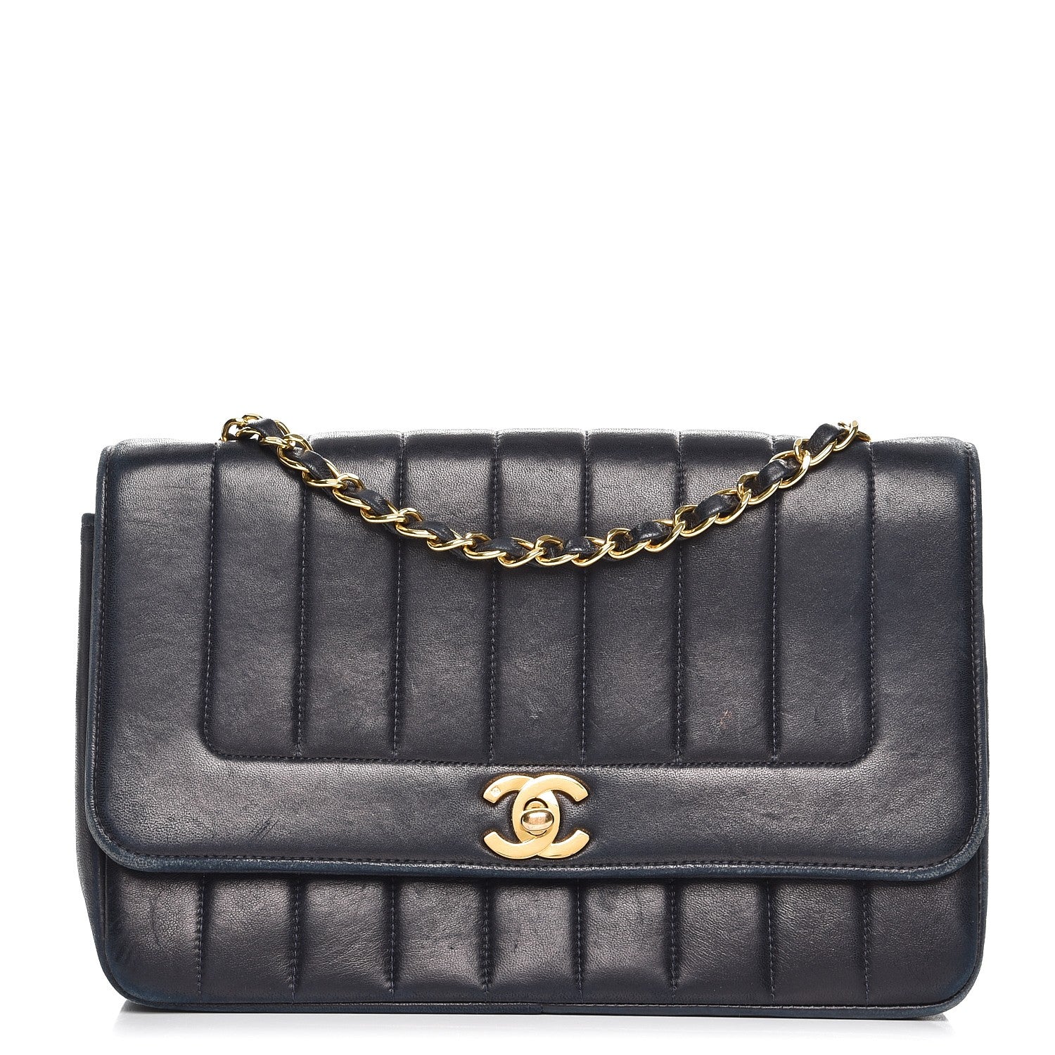 Chanel Lambskin Vertical Quilted Medium Single Flap Navy 1 of 15