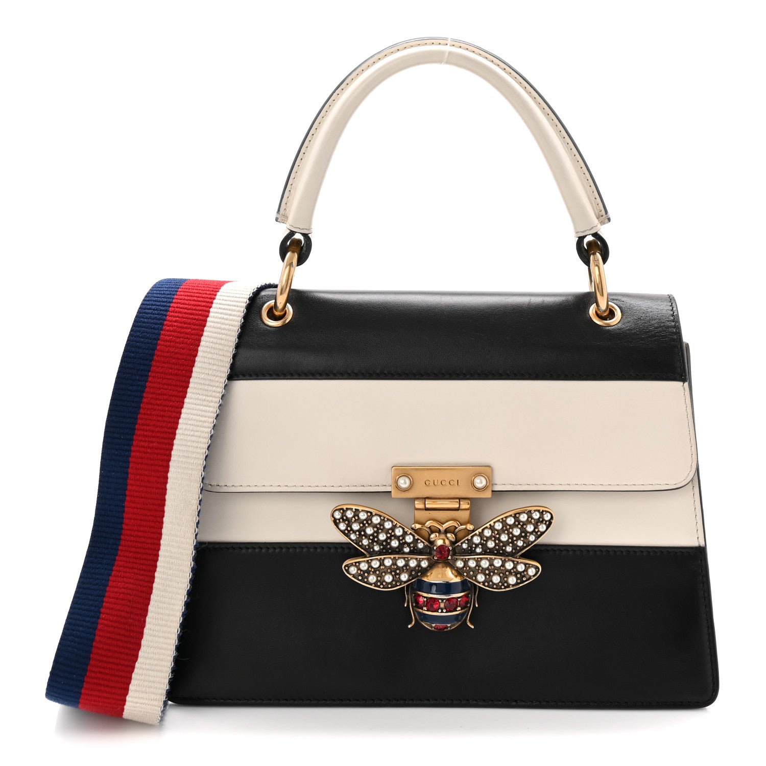 Gucci Calfskin Sylvie Web Small Queen Margaret Top Handle Bag