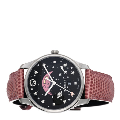 Gucci Stainless Steel Lizard 38mm G-Timeless Moonphase Star Planet Quartz Watch Black 2 of 5