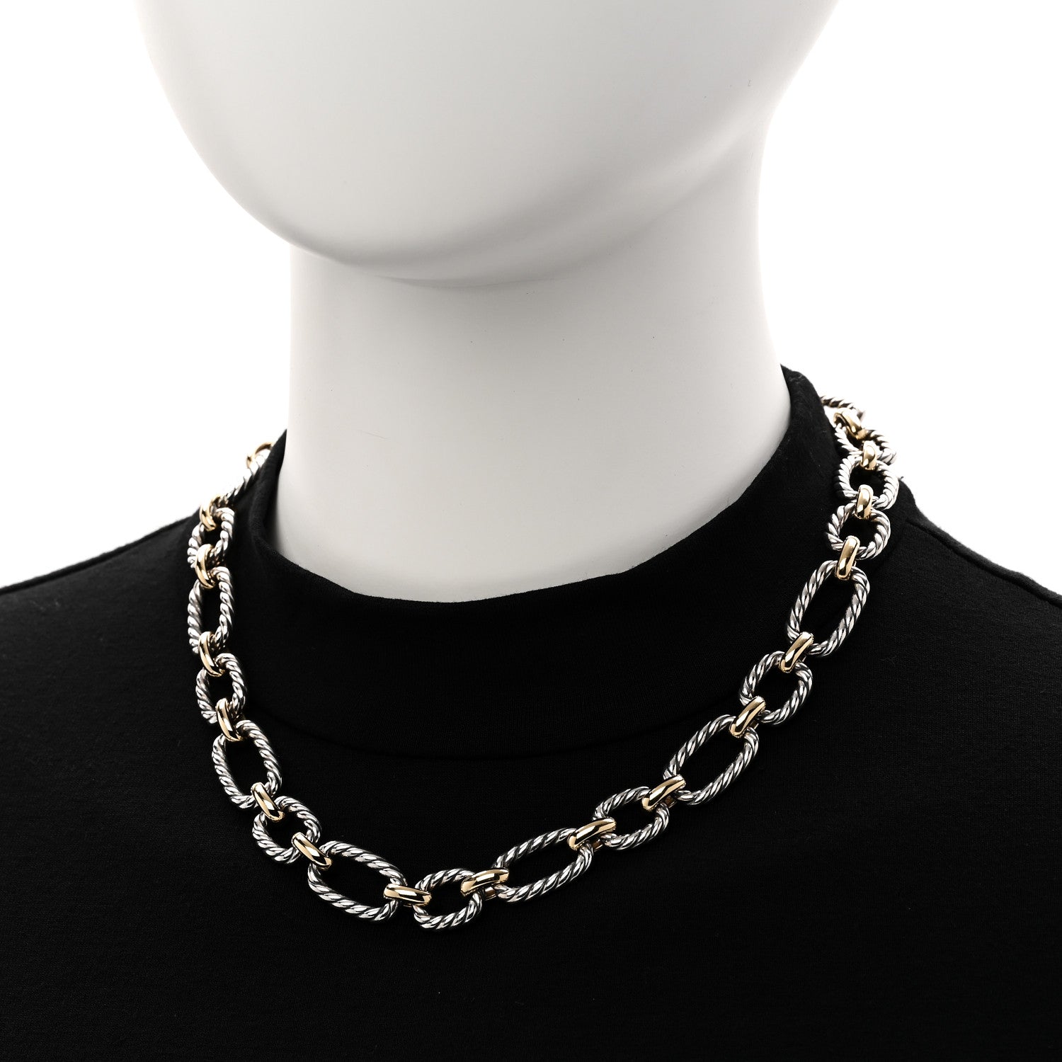 David Yurman Sterling Silver 18K Yellow Gold Blue Sapphire 12.75mm Cushion Link Necklace 2 of 5