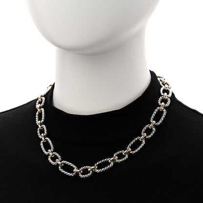 David Yurman Sterling Silver 18K Yellow Gold Blue Sapphire 12.75mm Cushion Link Necklace 2 of 5