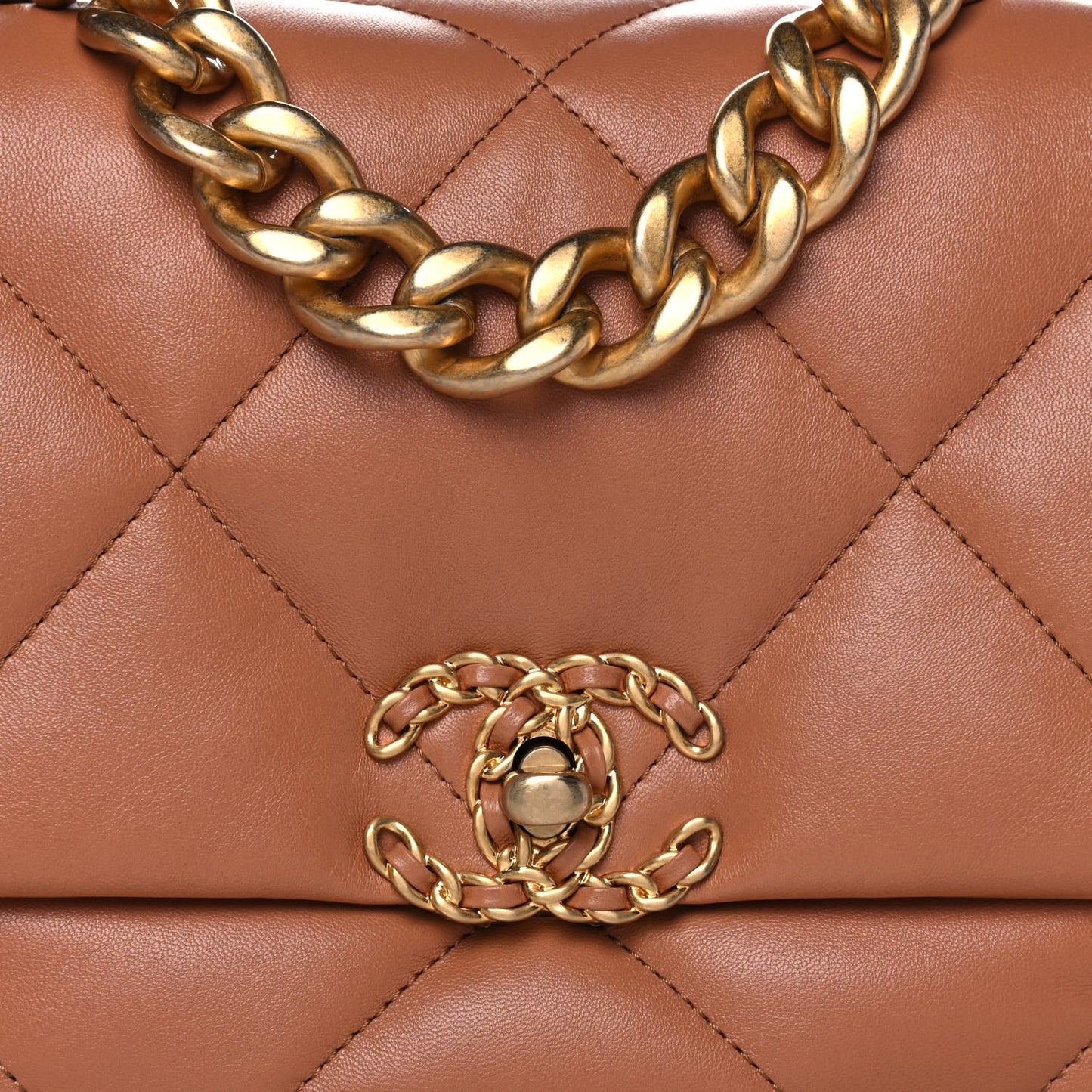 Lambskin Quilted Large Chanel 19 Flap Brown