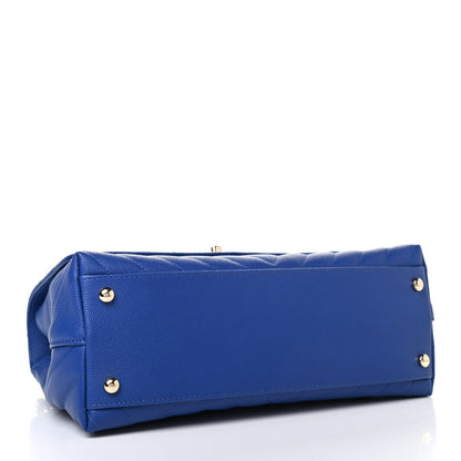 Chanel Caviar Chevron Quilted Small Coco Handle Flap Blue 3 of 4