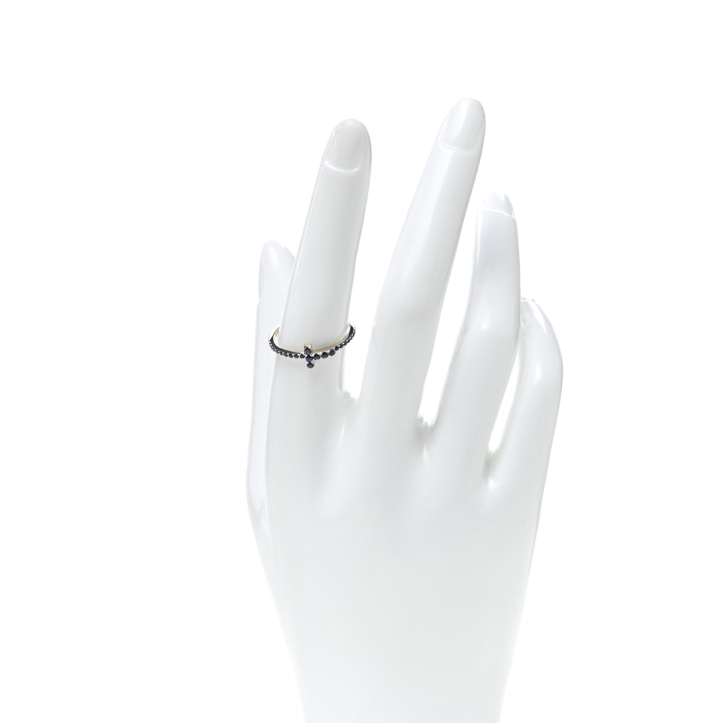 18K White Gold Blue Sapphire T Wire Pave Ring 56 7.5