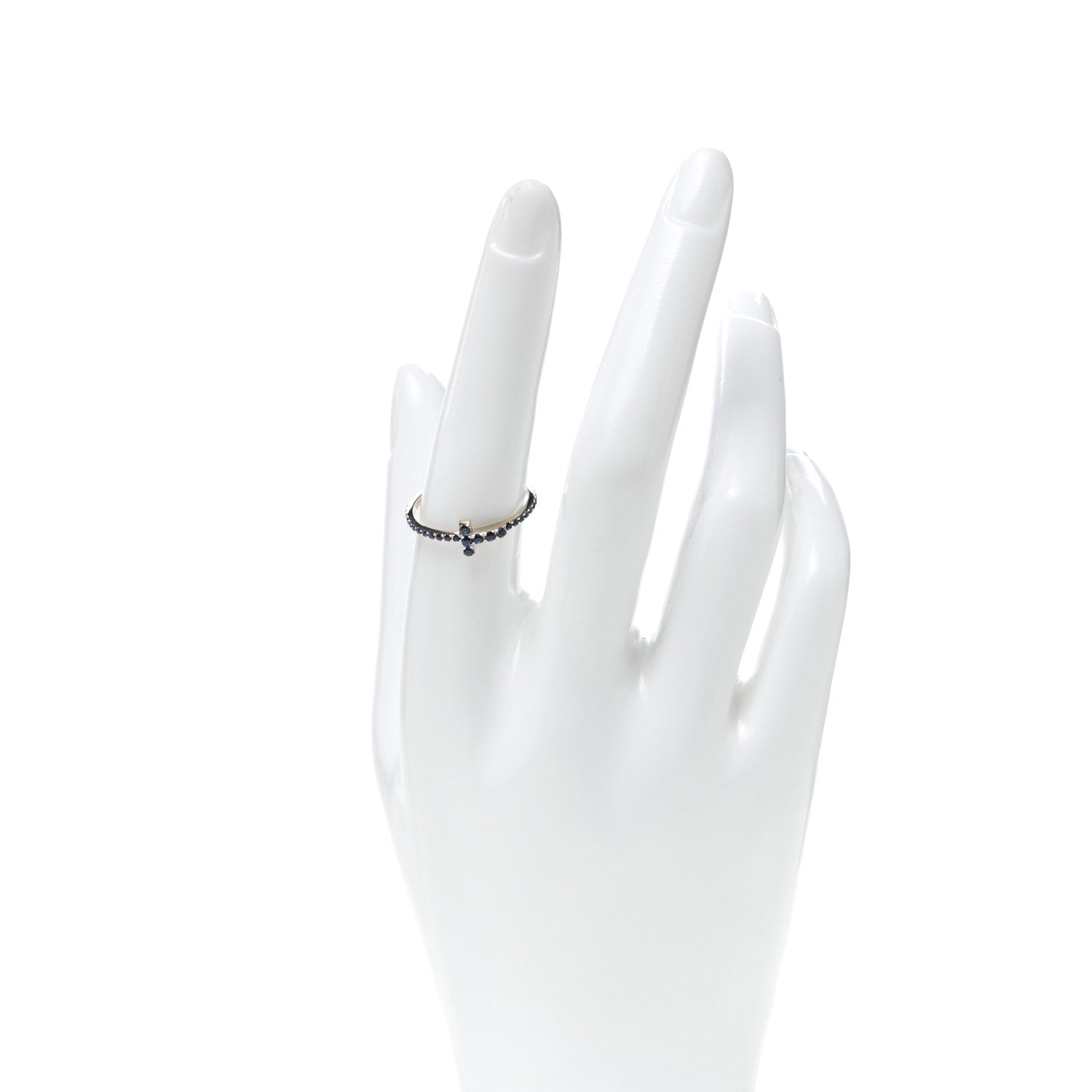 Tiffany 18K White Gold Blue Sapphire T Wire Pave Ring 56 7.5 2 of 5